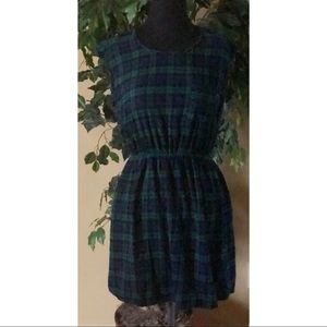 Soprano Blue & Green sleeveless plaid dress, small